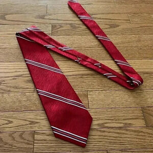 YvesSaintLaurent Red Woven Silk Tie with Multicoloured  Stripes